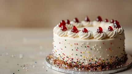 Naklejka premium Celebratory Birthday Cake on Serene Sage Background with Ample Copyspace