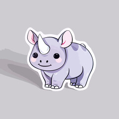Cute Cartoon Rhino Sticker with Blush Cheeks and Horn art illustration element