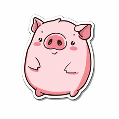 Cute cartoon pig sticker with round body art illustration element