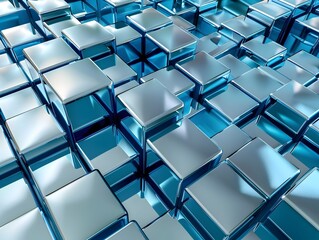 Fototapeta premium Blue and Silver 3D Cubes Geometric Backdrop with Innovative Technology Design