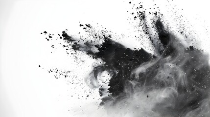 Dramatic Charcoal Explosion Bursting with Smoke and Powder in Abstract Monochrome Background