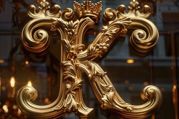 A gold letter K adorned with a crown, ideal for luxury or royal-themed projects