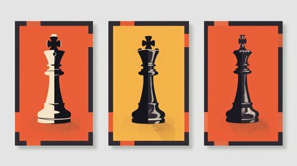Three posters featuring different chess piece designs