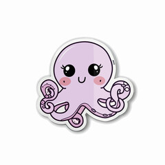 Cute Cartoon Octopus Sticker with Smiling Face art illustration element