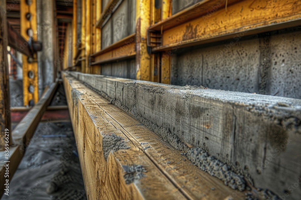 Poster a close-up view of a wooden bench in a building, suitable for use in interior design or architecture