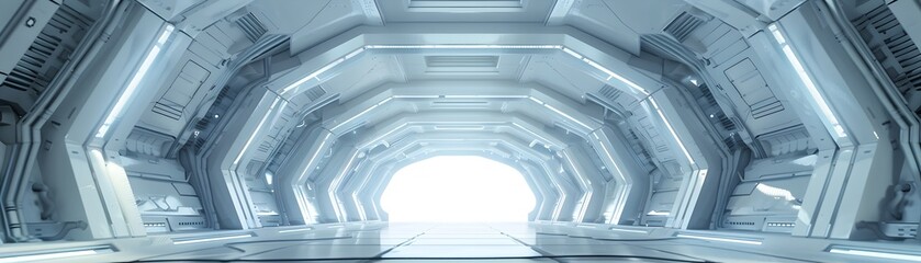 Obraz premium Futuristic Sci-Fi Architecture with Illuminated Tunnel and Open Gate