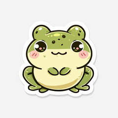 Cute Cartoon Frog Sticker with Blush Cheeks vector art illustration