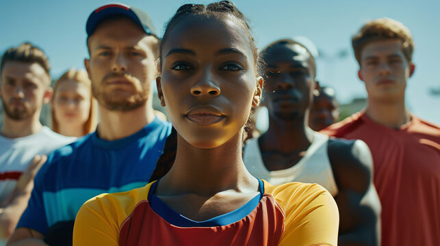 Group of athletes standing together, representing different sports