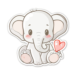Cute Baby Elephant with Heart Sticker Design vector art