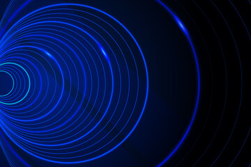 Futuristic dark blue abstract technology geometric round circle background with blue lights effect. Futuristic data spiral information concept