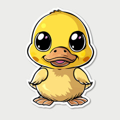 Cute cartoon duck sticker with big eyes vector art illustration