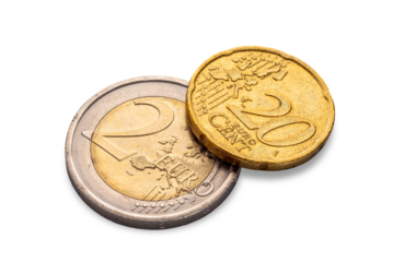 Two euro coin with 20 cent coin isolated