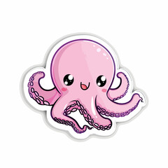 Cute Pink Cartoon Octopus with Smiling Face logo