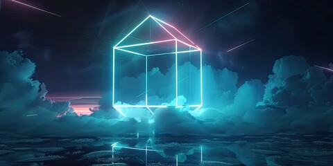 Neon Cubes in Abstract Night Sky