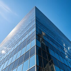 Towering Corporate Headquarters with Gleaming Glass Facade and Precise Geometric Patterns