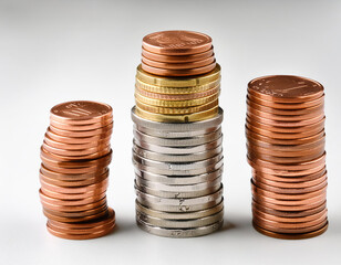 stacks of euro coins on white background