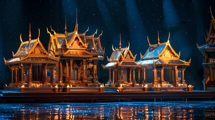 Fototapeta premium A thai temple floating the water in the pond, Generative AI illustrations. 