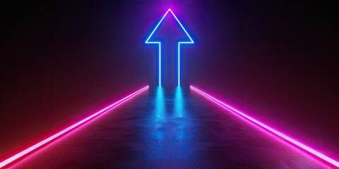 Neon Arrow Sign on Dark Background