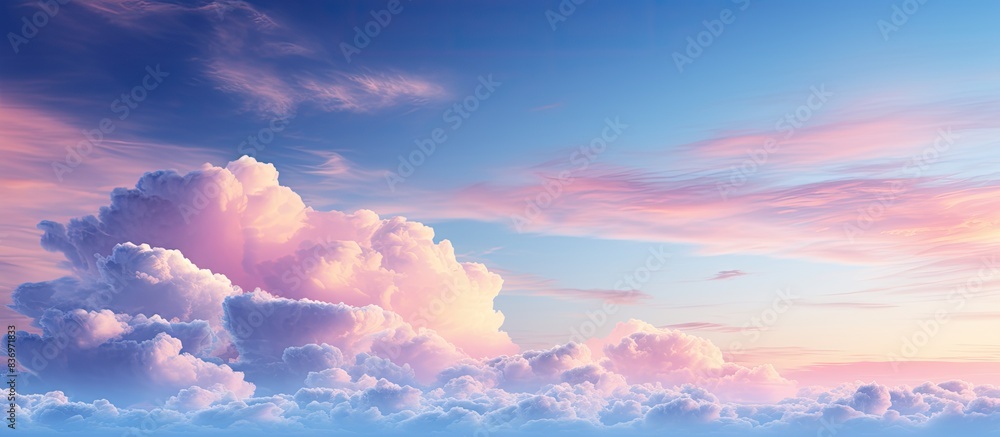 Poster Twilight setting showcasing a stunning sky with colorful clouds provides a perfect backdrop for copy space images.