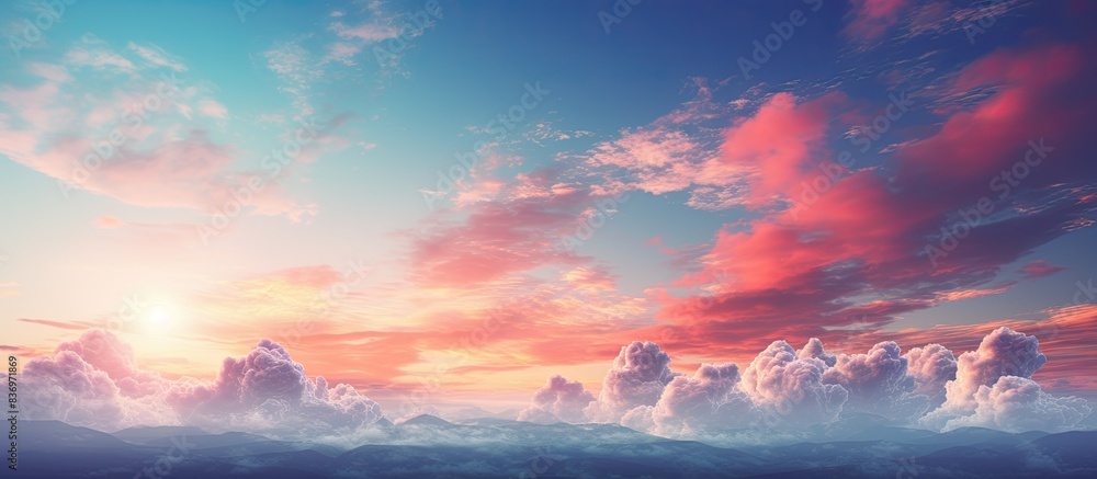 Poster majestic nature background with colorful sunlight in the evening sky, perfect for copy space image.