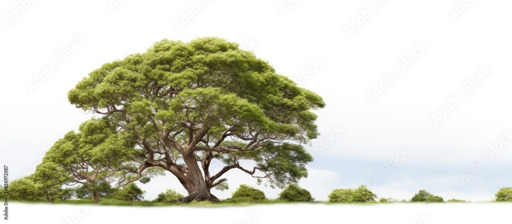 Poster a large tree stands alone against a white backdrop, providing ample copy space image.