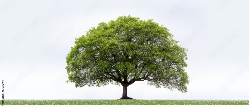 Poster A tree standing alone with a white background providing empty space for image placement, creating a visually appealing composition.