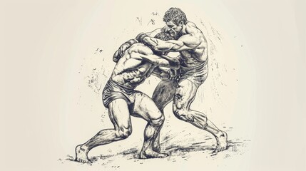 Fototapeta premium A drawing of two men engaged in a intense wrestling match
