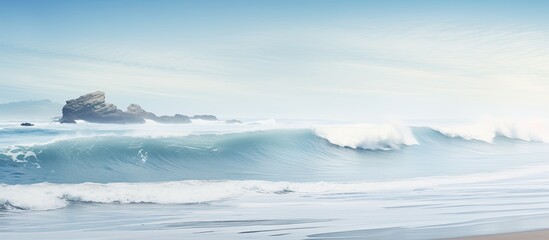 Stormy ocean waves along the late summer shores of the western Portuguese coast, with a serene copy space image.