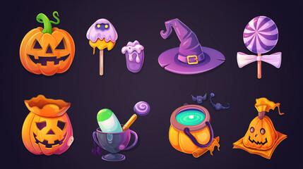 Asset of Halloween for mobile game, ui game, slot game isolation on dark background, Illustration.