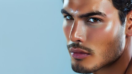 Fototapeta premium Handsome Colombian Man s Face in Premium Cosmetics and Skincare Advertising