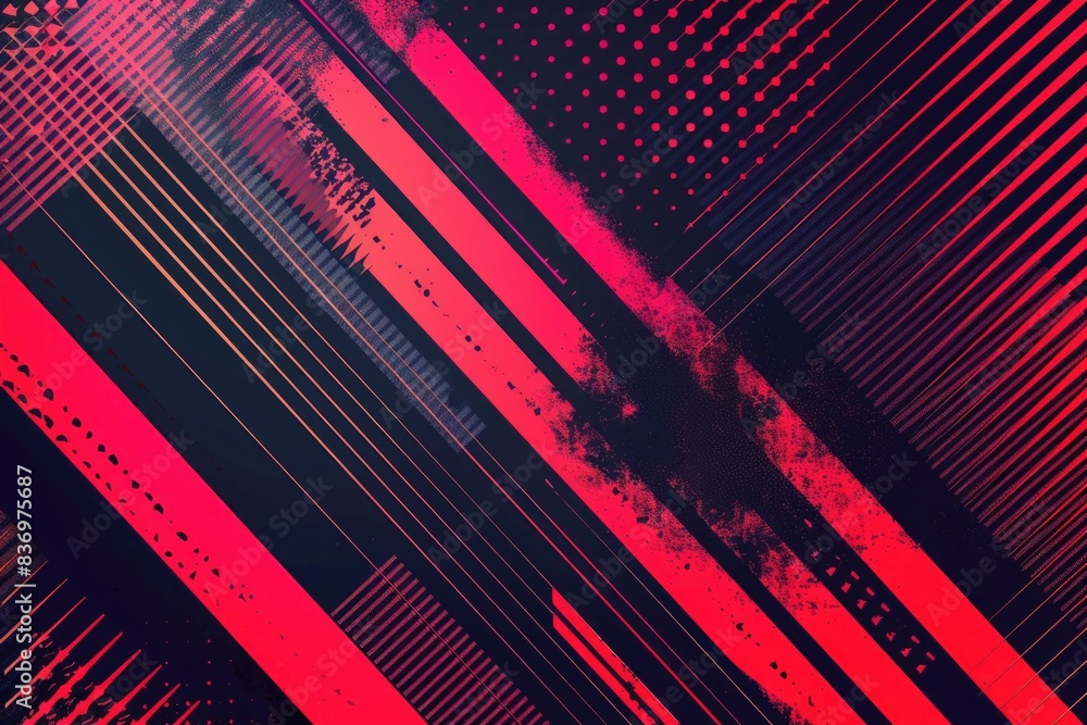 Poster a unique abstract design featuring red and black lines and dots