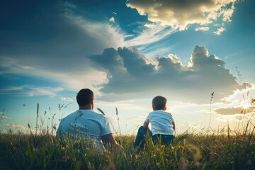 A couple enjoying the outdoors, relaxing together in a field