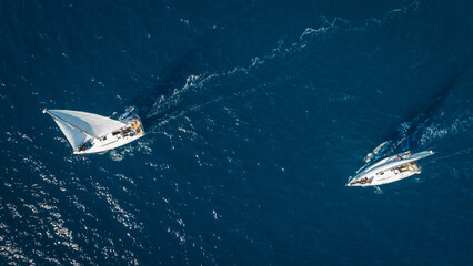 Aerial view of yachts competition in team sailing event, Adriatic sea, Croatia
