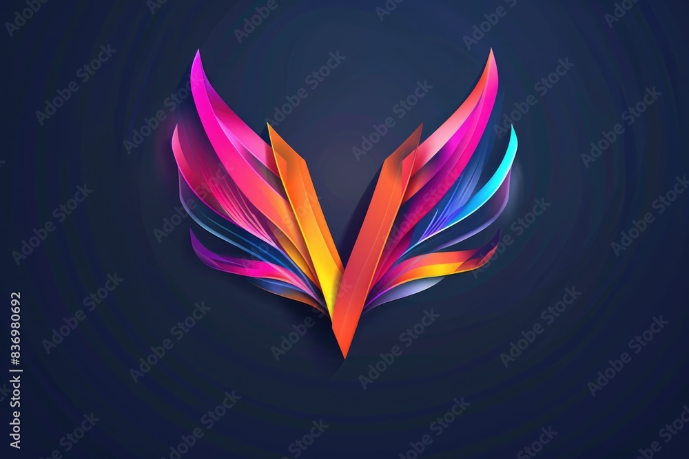 Poster a colorful logo featuring a large wing on a dark background, suitable for use in various designs and