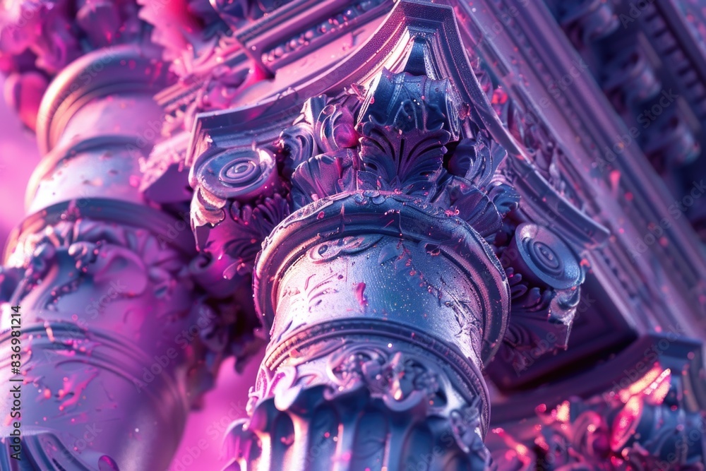 Poster close-up shot of a pillar with a soft pink light emanating from the background