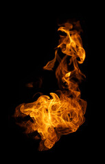 Fire and burning flame of explosive fireball isolated on dark background for abstract graphic design