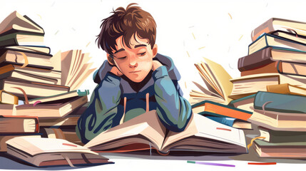brooding boy with a book