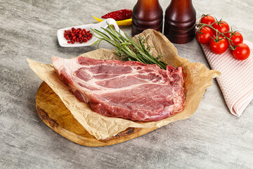 Raw pork neck steak uncoocked