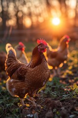 Chickens on grassy field