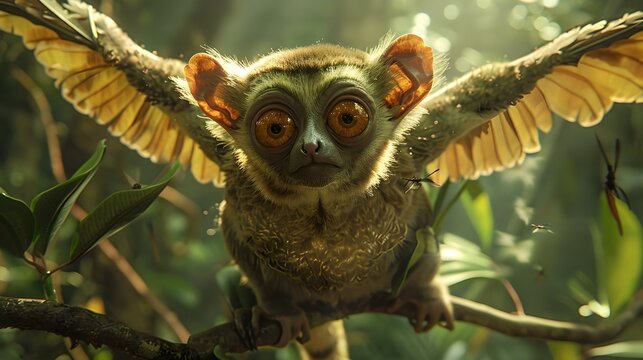 Curious Flying Lemur Assisting with User Testing in Lush Forest Environment