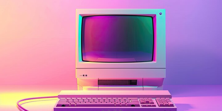 Retro Computer with Neon Lights