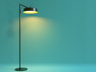 Illuminating Floor Lamp on Tranquil Turquoise Background Minimalist Interior Decor Lighting Fixture