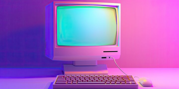 Retro Computer with Neon Lights