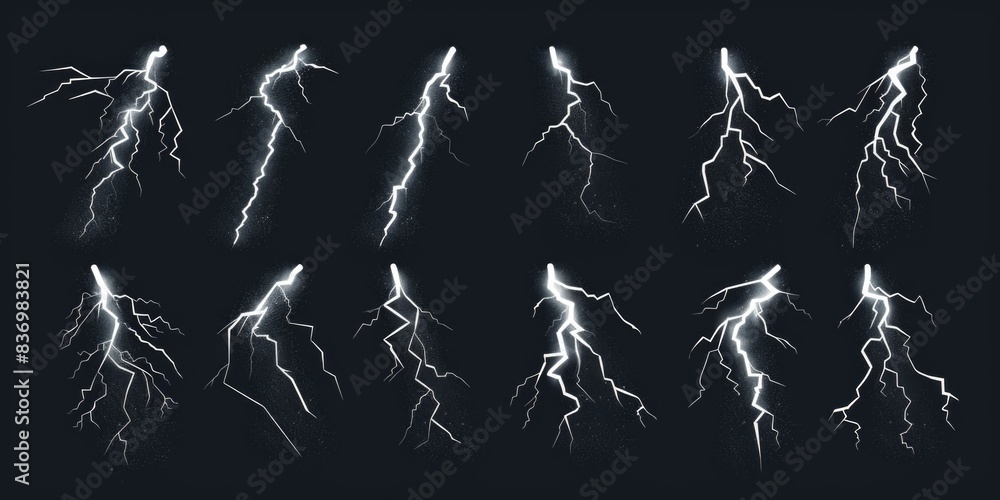 Poster a dark background with multiple lightning flashes