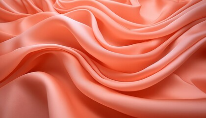 Obraz premium Soft waves of coral fabric flowing smoothly, creating a warm and abstract visual. The rich texture and gentle coral color evoke softness and comfort. Soft focus adds a dreamy quality. 