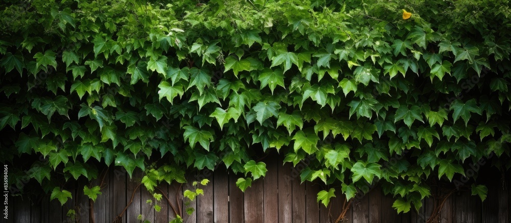 Aufkleber a fence covered with ivy, providing a charming backdrop for the copy space image.