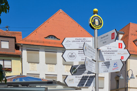 Germany, Ehingen - August 18, 2023: In the beer culture city Ehingen, many routes lead to the next beer.