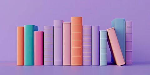 Obraz premium a image of a row of books on a table with a purple background
