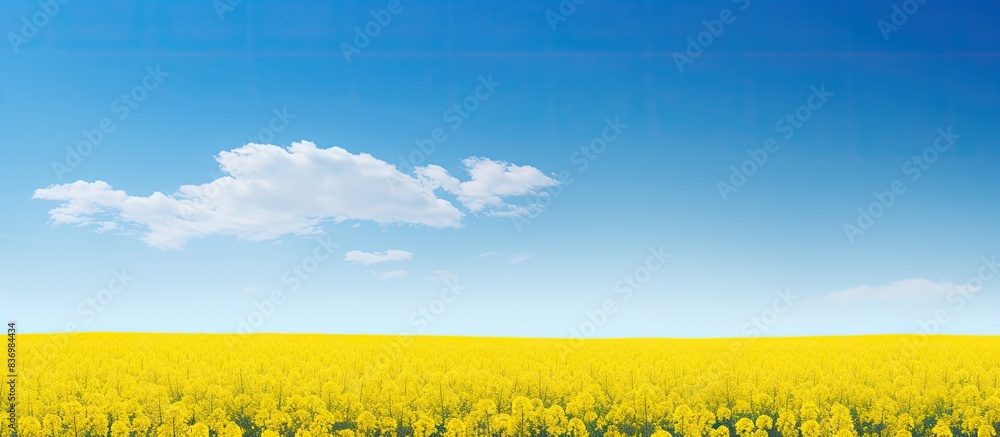 Poster a vibrant yellow canola field with copy space image.