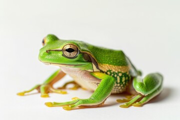 Obraz premium Green tree-frog on white background - close-up
